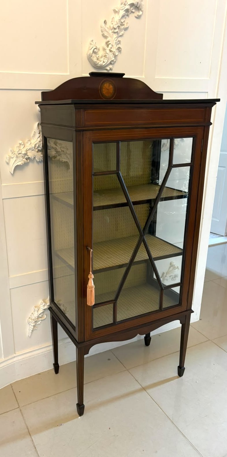 Antique Edwardian Inlaid Mahogany Display Cabinet Bookcase Glazed Cabinet - Image 5
