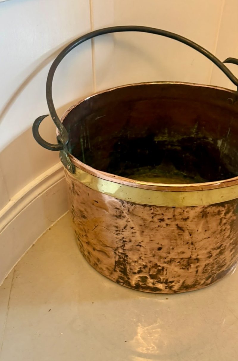 Antique Georgian Copper Log Bin Coal Bucket Fireside Bucket Planter - Image 8