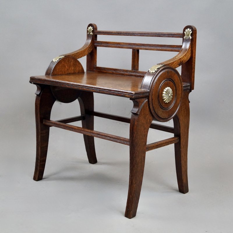 An Oak And Brass Mounted Hall Bench By James Shoolbred & Co. - Image 3
