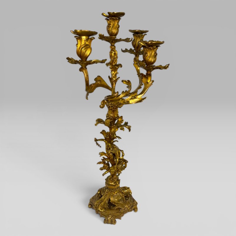 Antique Pair of French Rococo Gilt Bronze Figural Candelabra, Late 19th Century - Image 3