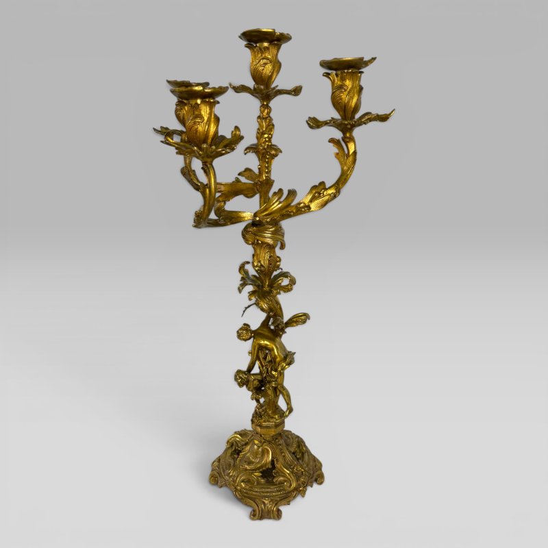 Antique Pair of French Rococo Gilt Bronze Figural Candelabra, Late 19th Century - Image 2