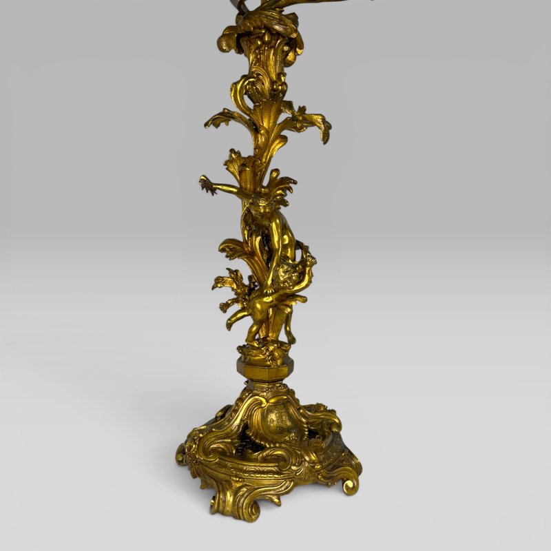 Antique Pair of French Rococo Gilt Bronze Figural Candelabra, Late 19th Century - Image 4