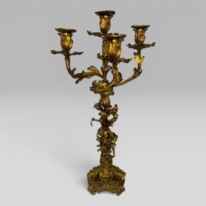 Antique Pair of French Rococo Gilt Bronze Figural Candelabra, Late 19th Century - Image 5