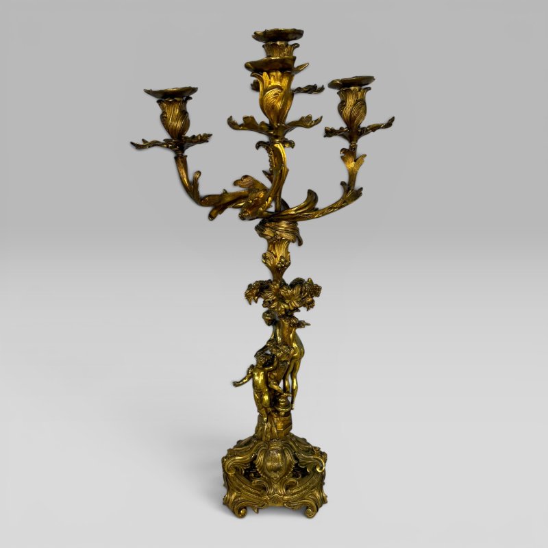 Antique Pair of French Rococo Gilt Bronze Figural Candelabra, Late 19th Century - Image 6