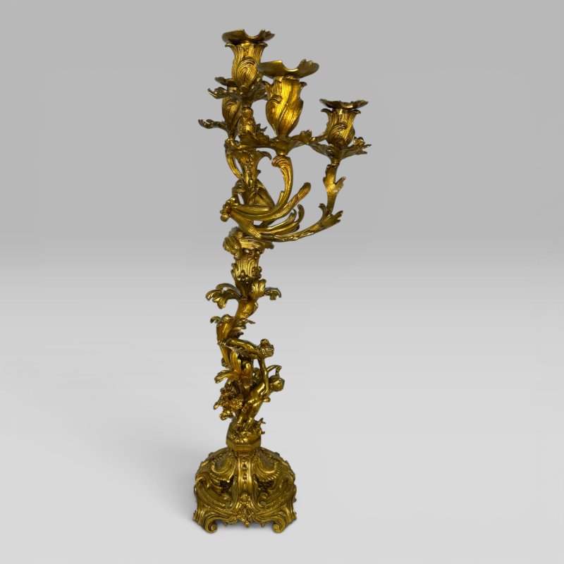 Antique Pair of French Rococo Gilt Bronze Figural Candelabra, Late 19th Century - Image 8