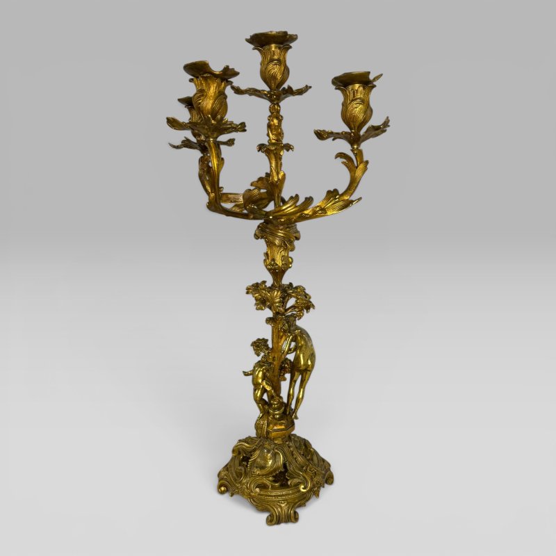Antique Pair of French Rococo Gilt Bronze Figural Candelabra, Late 19th Century - Image 7