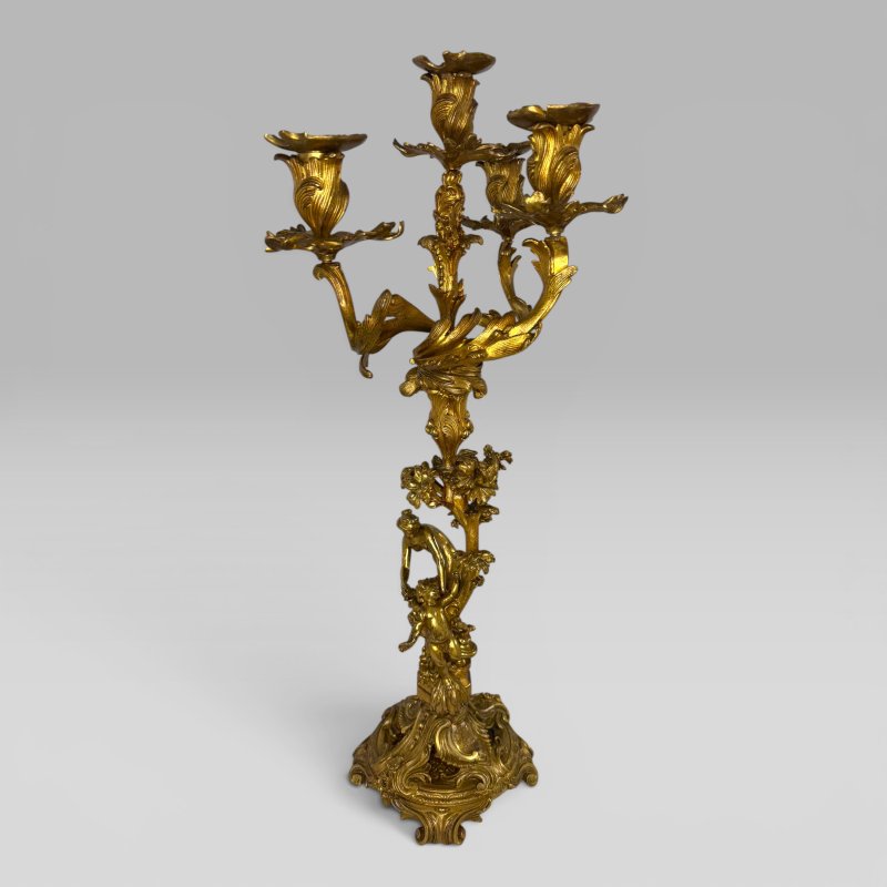 Antique Pair of French Rococo Gilt Bronze Figural Candelabra, Late 19th Century - Image 9