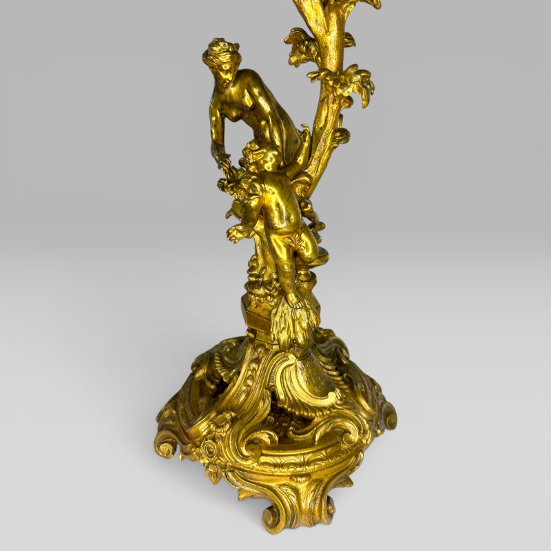 Antique Pair of French Rococo Gilt Bronze Figural Candelabra, Late 19th Century - Image 11