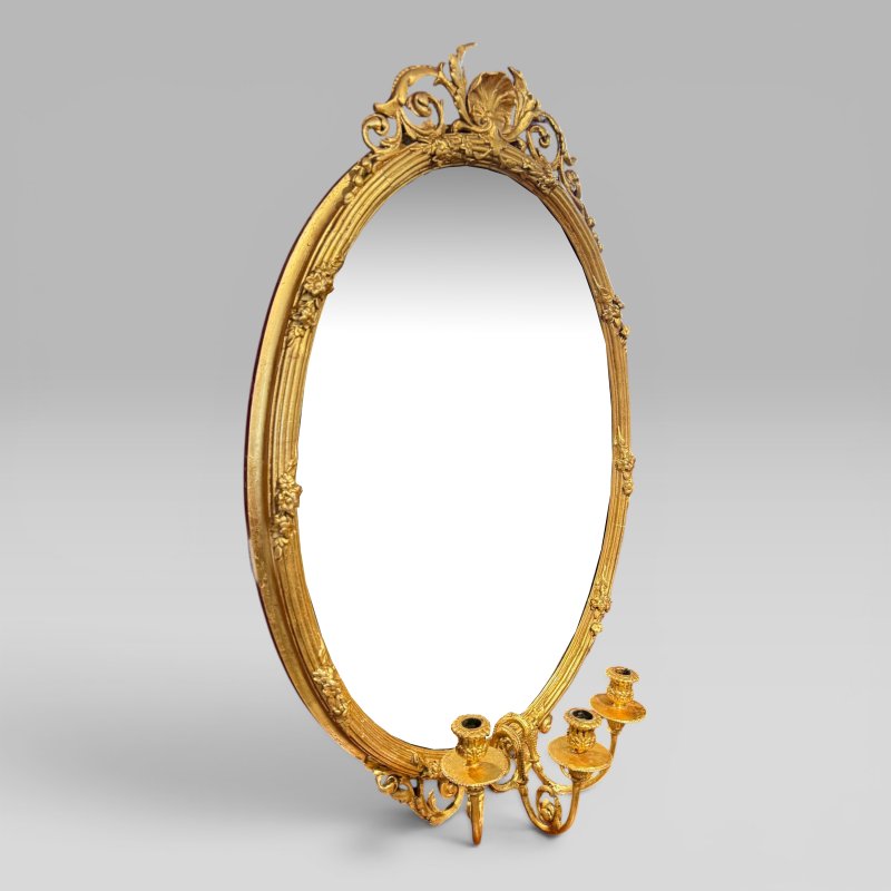 Antique Late 19th Century French Belle Époque Giltwood Girandole Mirror - Image 2