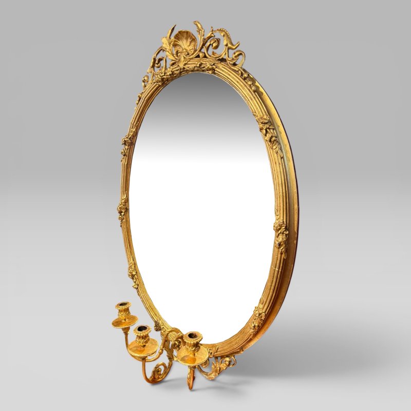 Antique Late 19th Century French Belle Époque Giltwood Girandole Mirror - Image 3