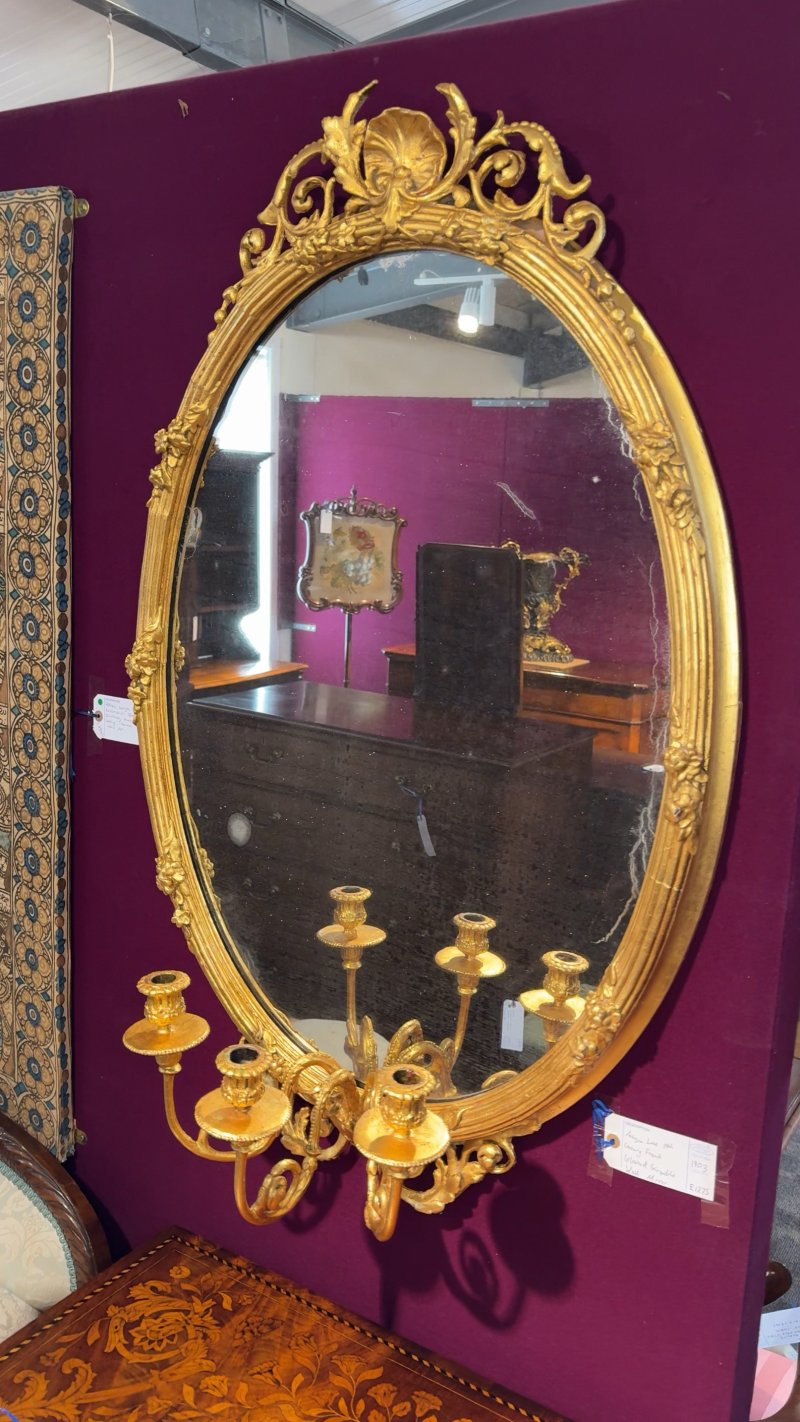 Antique Late 19th Century French Belle Époque Giltwood Girandole Mirror - Image 7