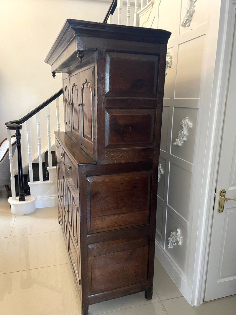 Antique 17th Century Large Welsh Quality Oak Deuddarn Cupboard - Image 4