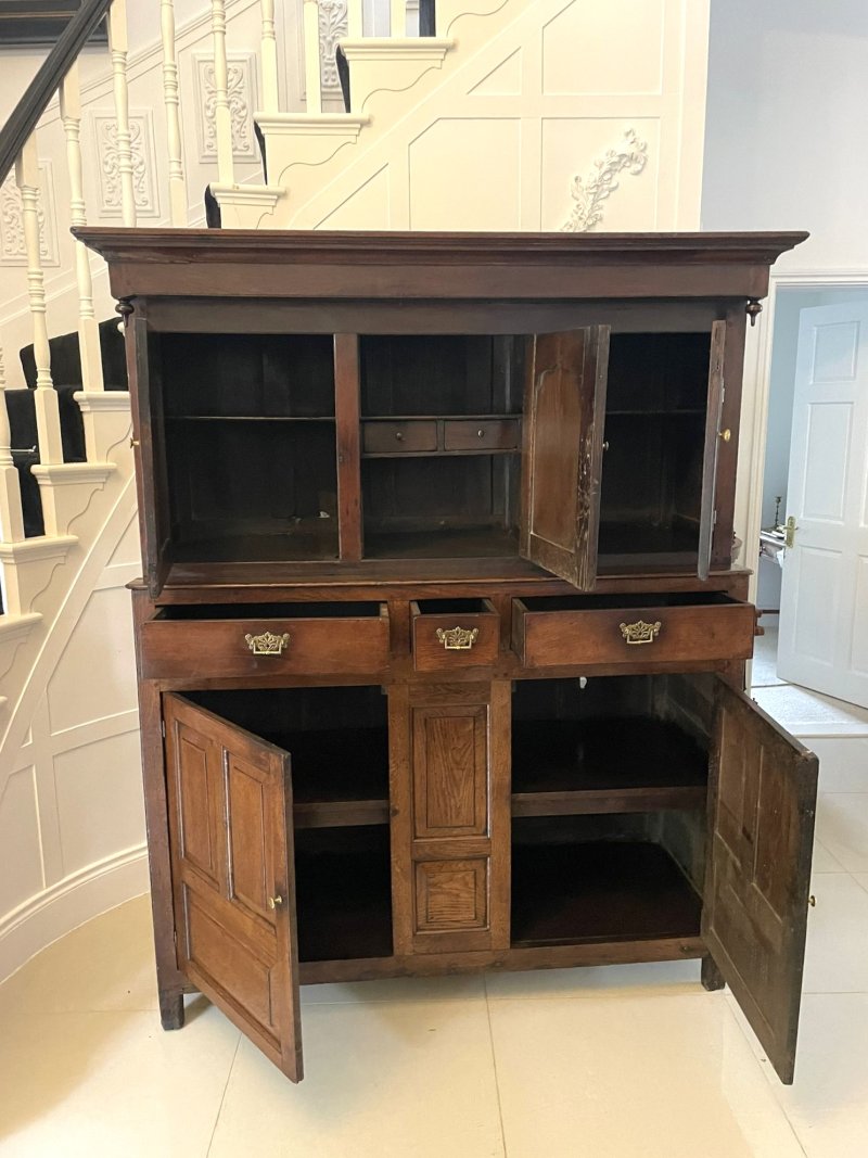 Antique 17th Century Large Welsh Quality Oak Deuddarn Cupboard - Image 3