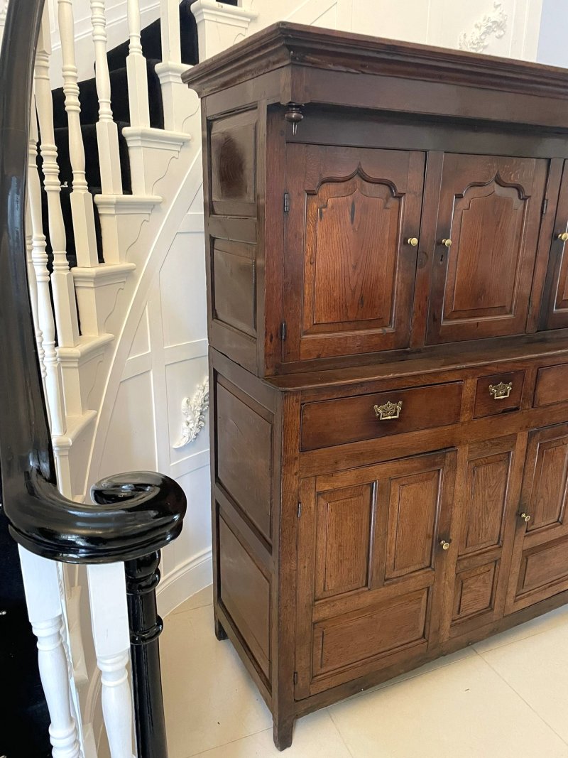 Antique 17th Century Large Welsh Quality Oak Deuddarn Cupboard - Image 7