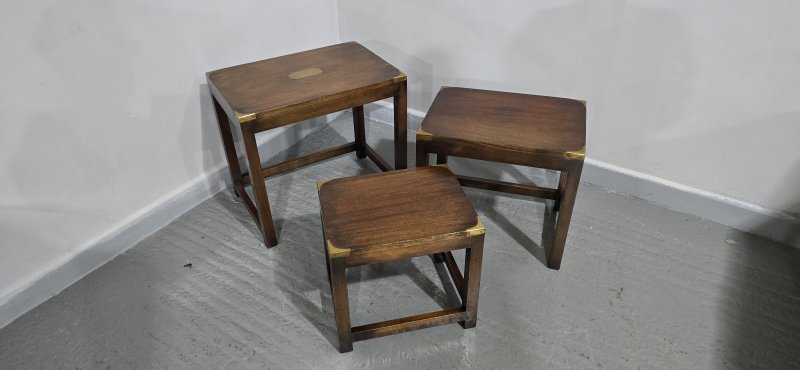 Good Mahogany Campaign Nest of Three Tables - Image 4