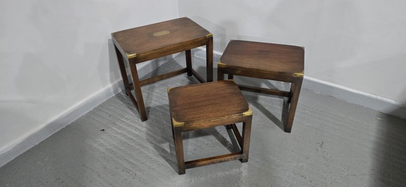 Good Mahogany Campaign Nest of Three Tables - Image 5