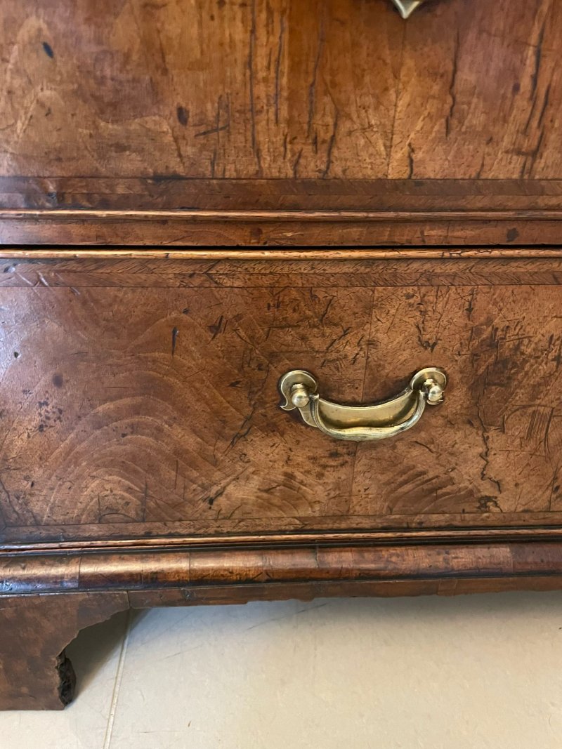 Outstanding Original George I Antique Quality Figured Walnut Chest of Drawers - Image 12