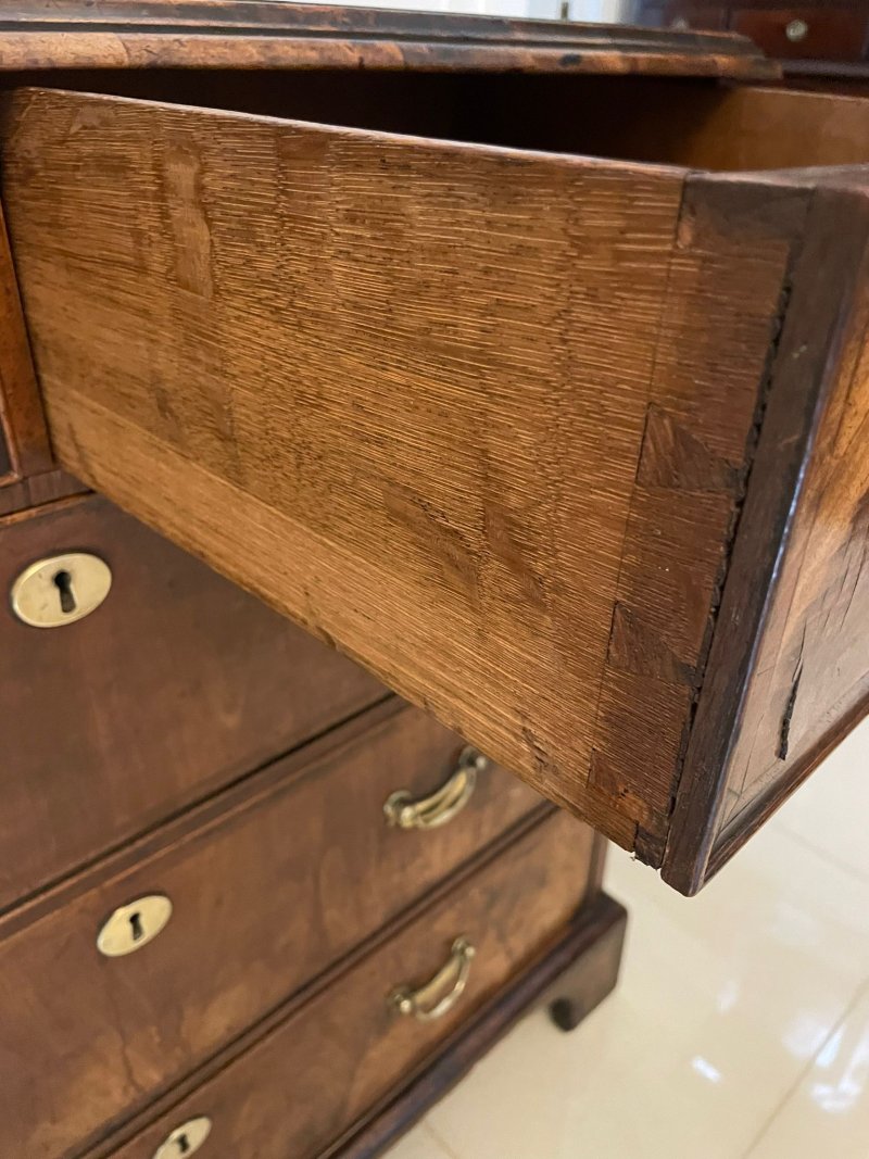 Outstanding Original George I Antique Quality Figured Walnut Chest of Drawers - Image 10