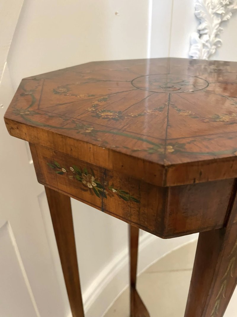 Antique Victorian Quality Satinwood Hand Painted Lamp/Side Table - Image 7