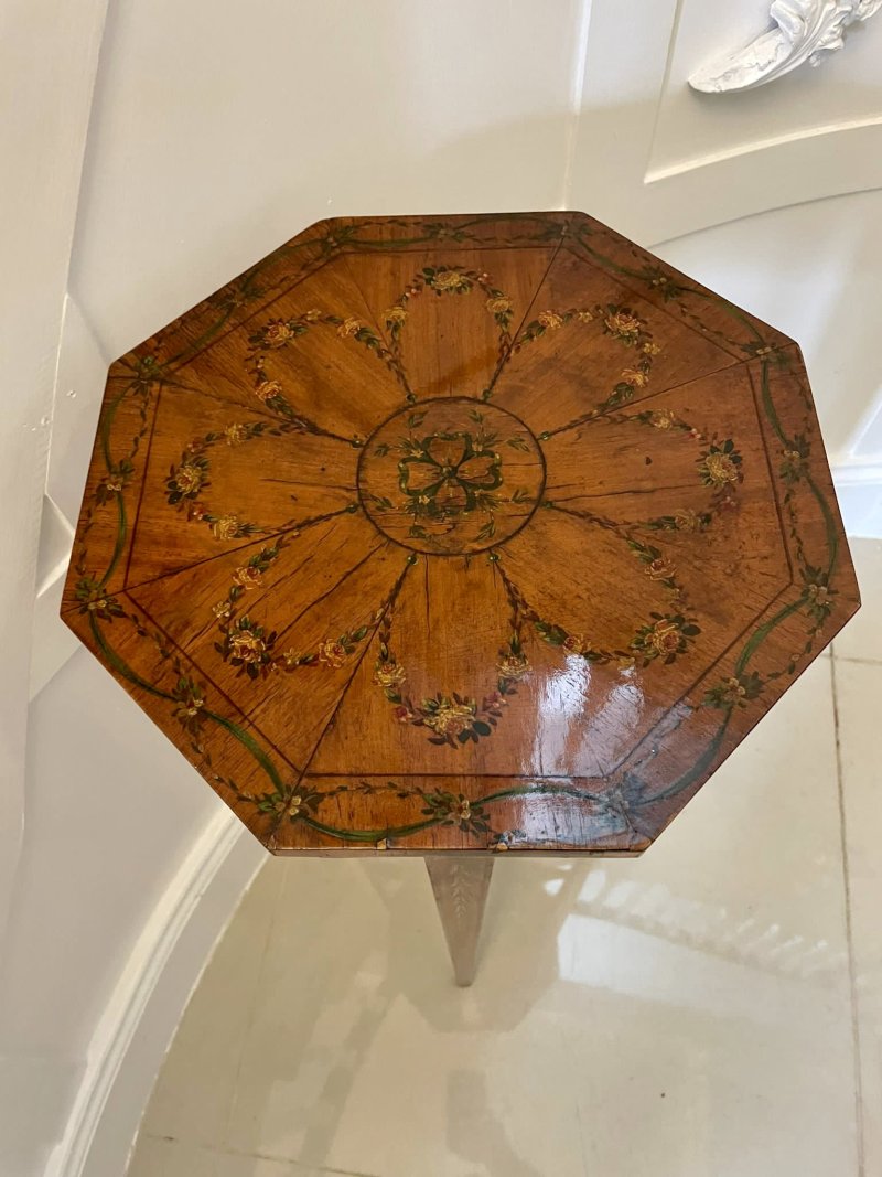 Antique Victorian Quality Satinwood Hand Painted Lamp/Side Table - Image 10