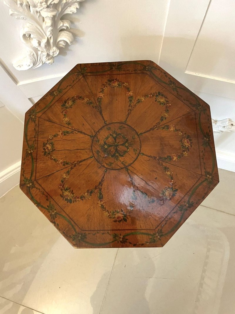 Antique Victorian Quality Satinwood Hand Painted Lamp/Side Table - Image 9