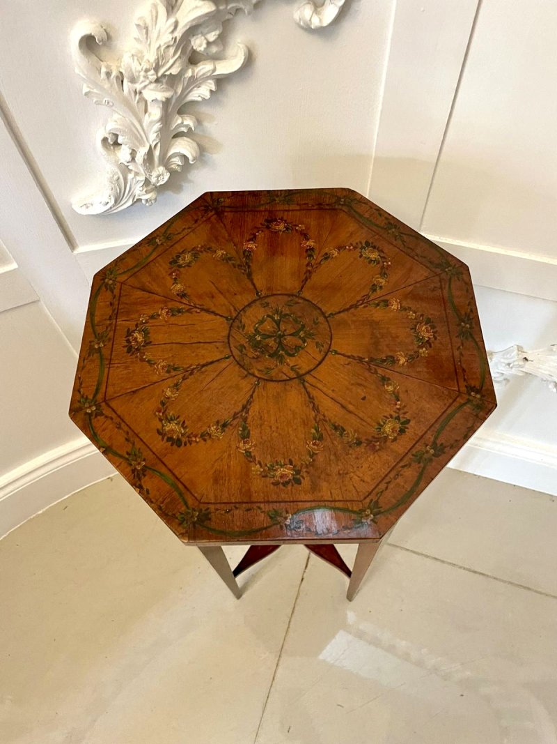 Antique Victorian Quality Satinwood Hand Painted Lamp/Side Table - Image 8