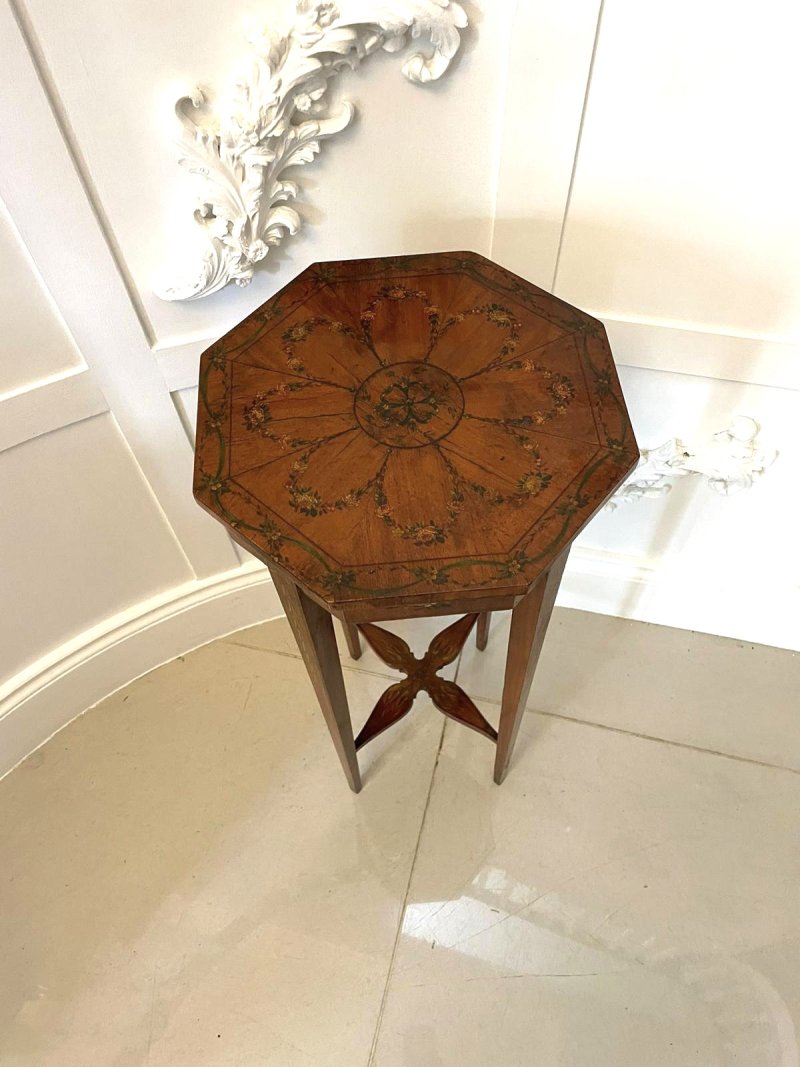 Antique Victorian Quality Satinwood Hand Painted Lamp/Side Table - Image 5