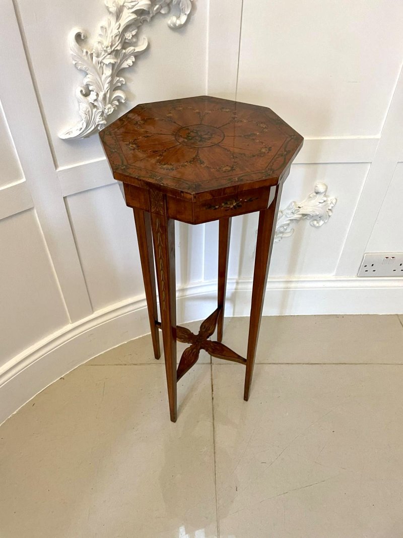 Antique Victorian Quality Satinwood Hand Painted Lamp/Side Table - Image 2