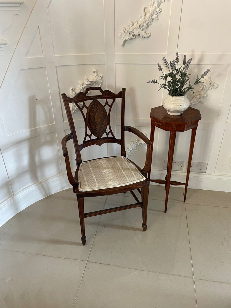 Antique Edwardian Inlaid Mahogany Armchair - Image 3
