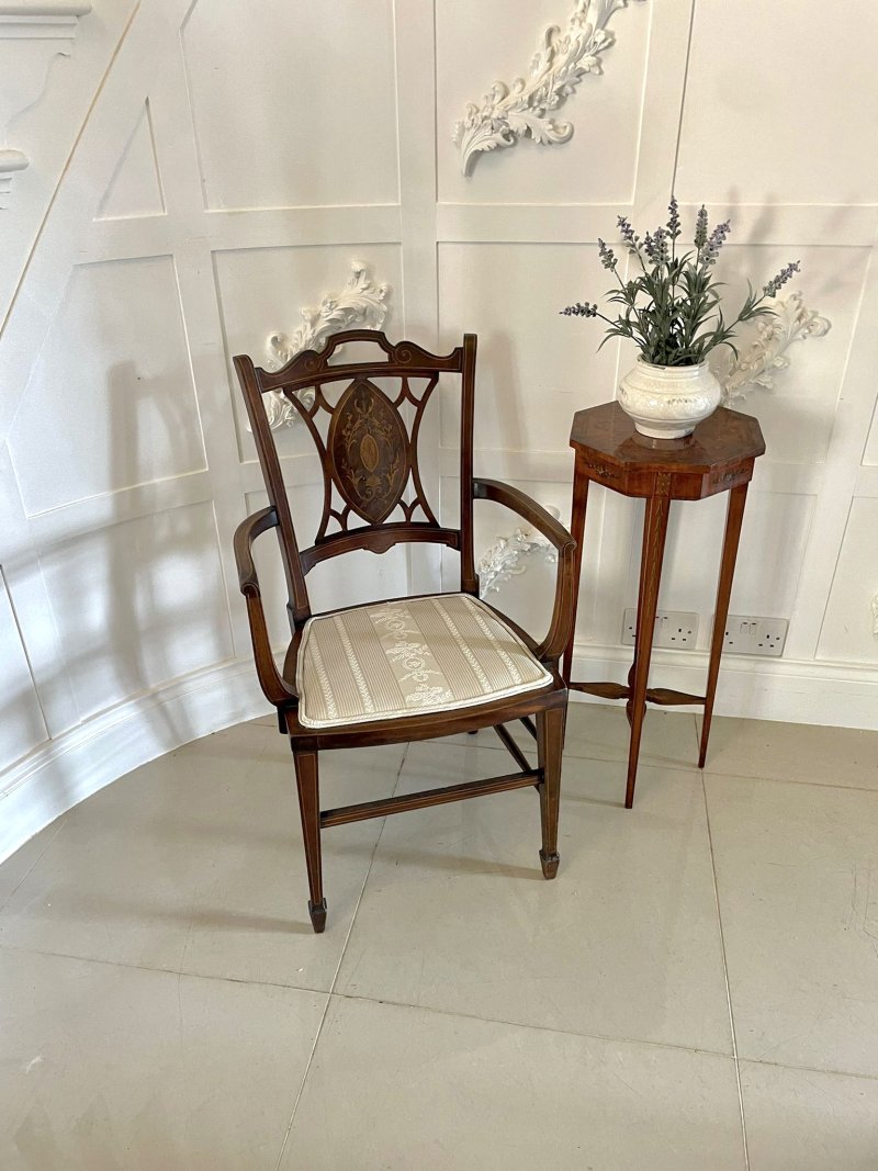 Antique Edwardian Inlaid Mahogany Armchair - Image 4