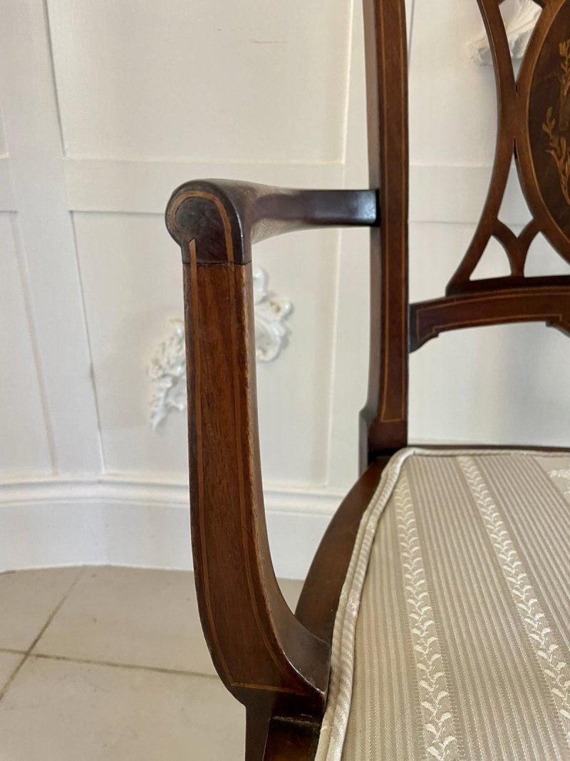 Antique Edwardian Inlaid Mahogany Armchair - Image 8