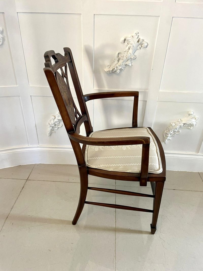 Antique Edwardian Inlaid Mahogany Armchair - Image 5