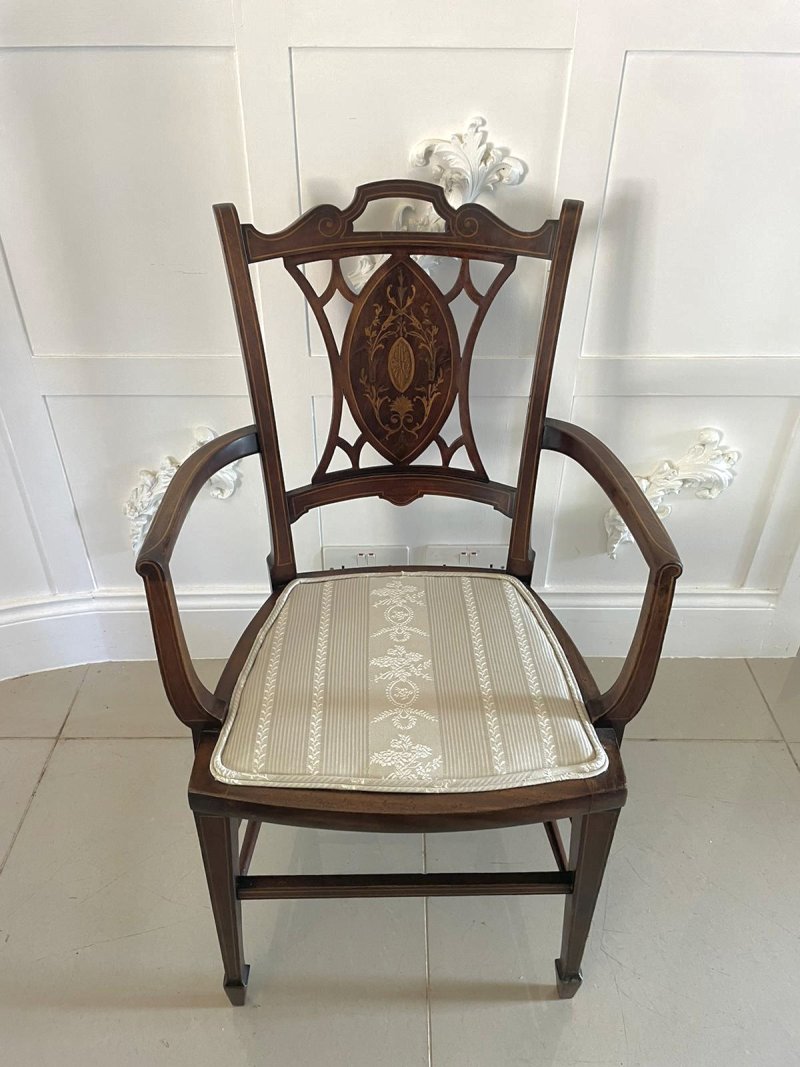 Antique Edwardian Inlaid Mahogany Armchair - Image 2