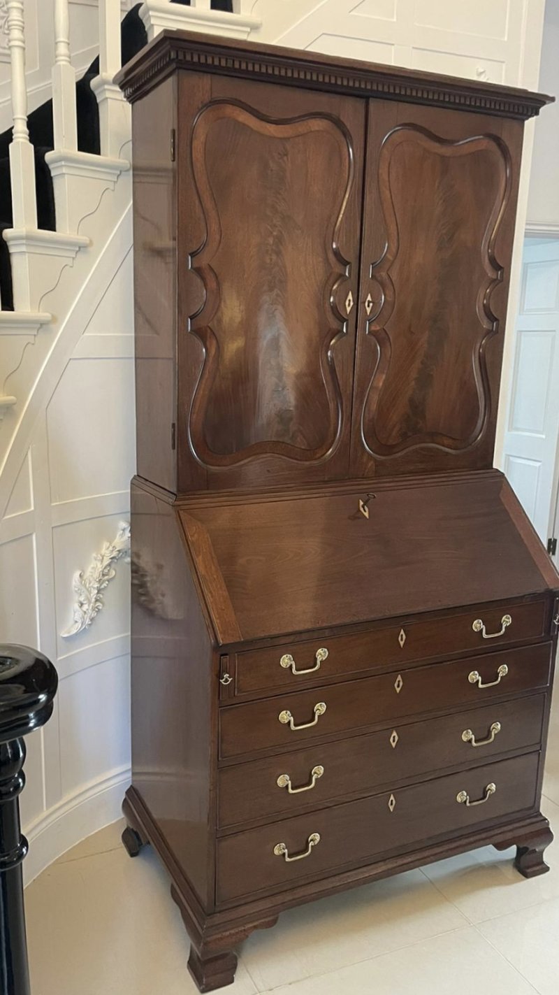 Outstanding Quality Antique George II Figured Mahogany Bureau Bookcase - Image 7