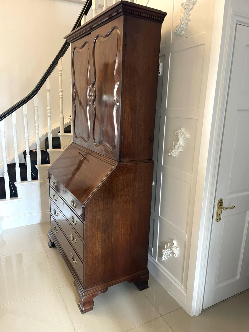 Outstanding Quality Antique George II Figured Mahogany Bureau Bookcase - Image 3