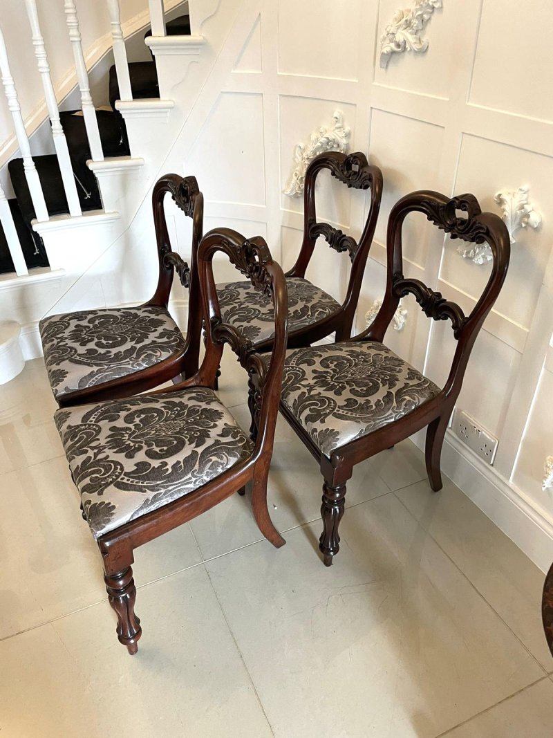 Fine Quality Set of 4 Antique William IV Carved Rosewood Dining Chairs - Image 4