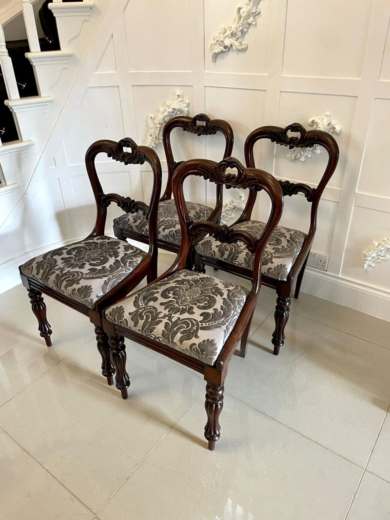 Fine Quality Set of 4 Antique William IV Carved Rosewood Dining Chairs - Image 2