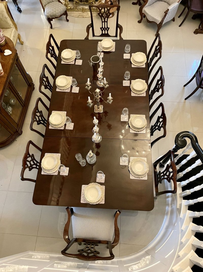 Large Antique George III Outstanding Quality Figured Mahogany 3 Pilar Dining Table - Image 5
