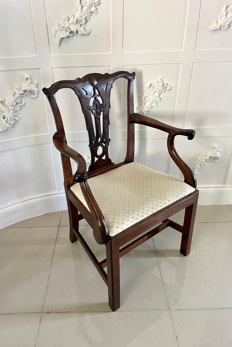Antique George III Carved Mahogany Elbow/Desk Chair
