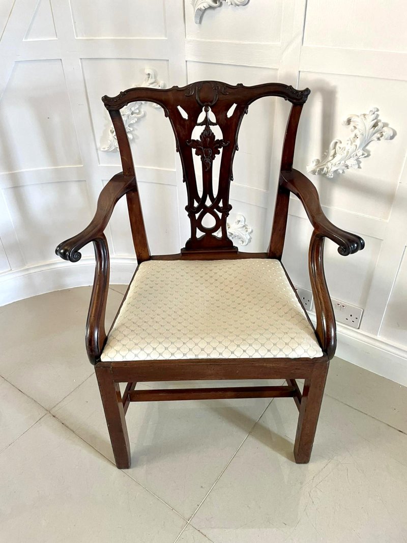Antique George III Carved Mahogany Elbow/Desk Chair - Image 7