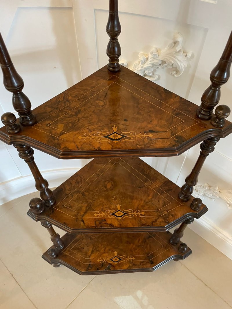 Quality Antique 19th Century Victorian Inlaid Walnut Four Tier Corner Whatnot - Image 6