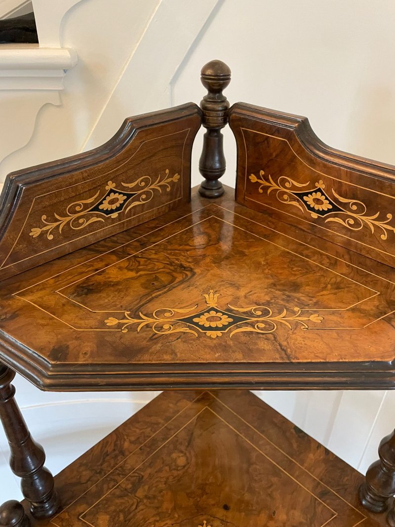 Quality Antique 19th Century Victorian Inlaid Walnut Four Tier Corner Whatnot - Image 7