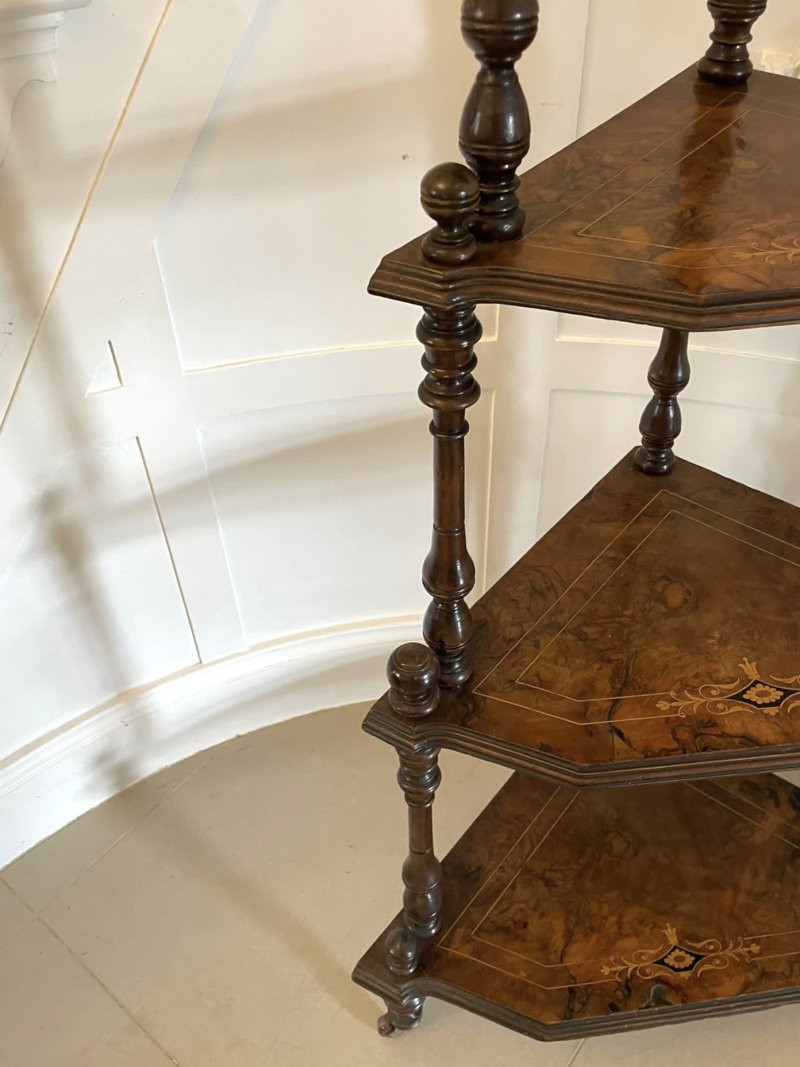 Quality Antique 19th Century Victorian Inlaid Walnut Four Tier Corner Whatnot - Image 8