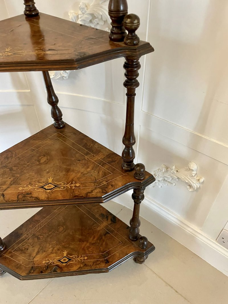 Quality Antique 19th Century Victorian Inlaid Walnut Four Tier Corner Whatnot - Image 5
