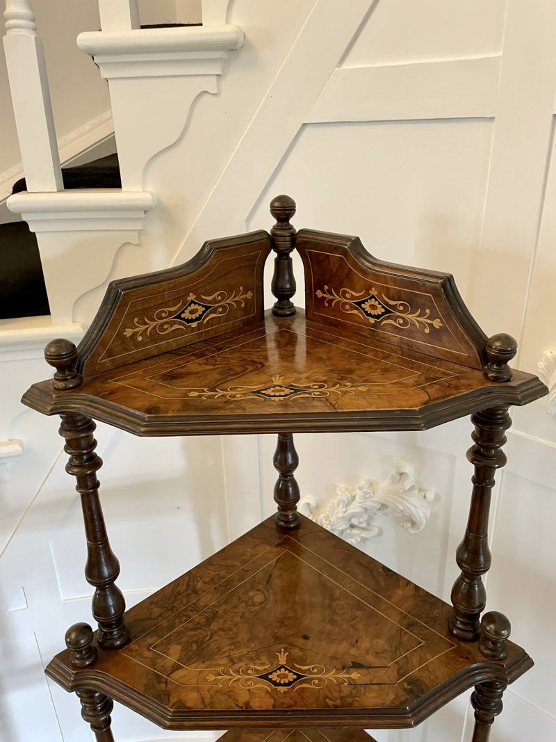 Quality Antique 19th Century Victorian Inlaid Walnut Four Tier Corner Whatnot - Image 9