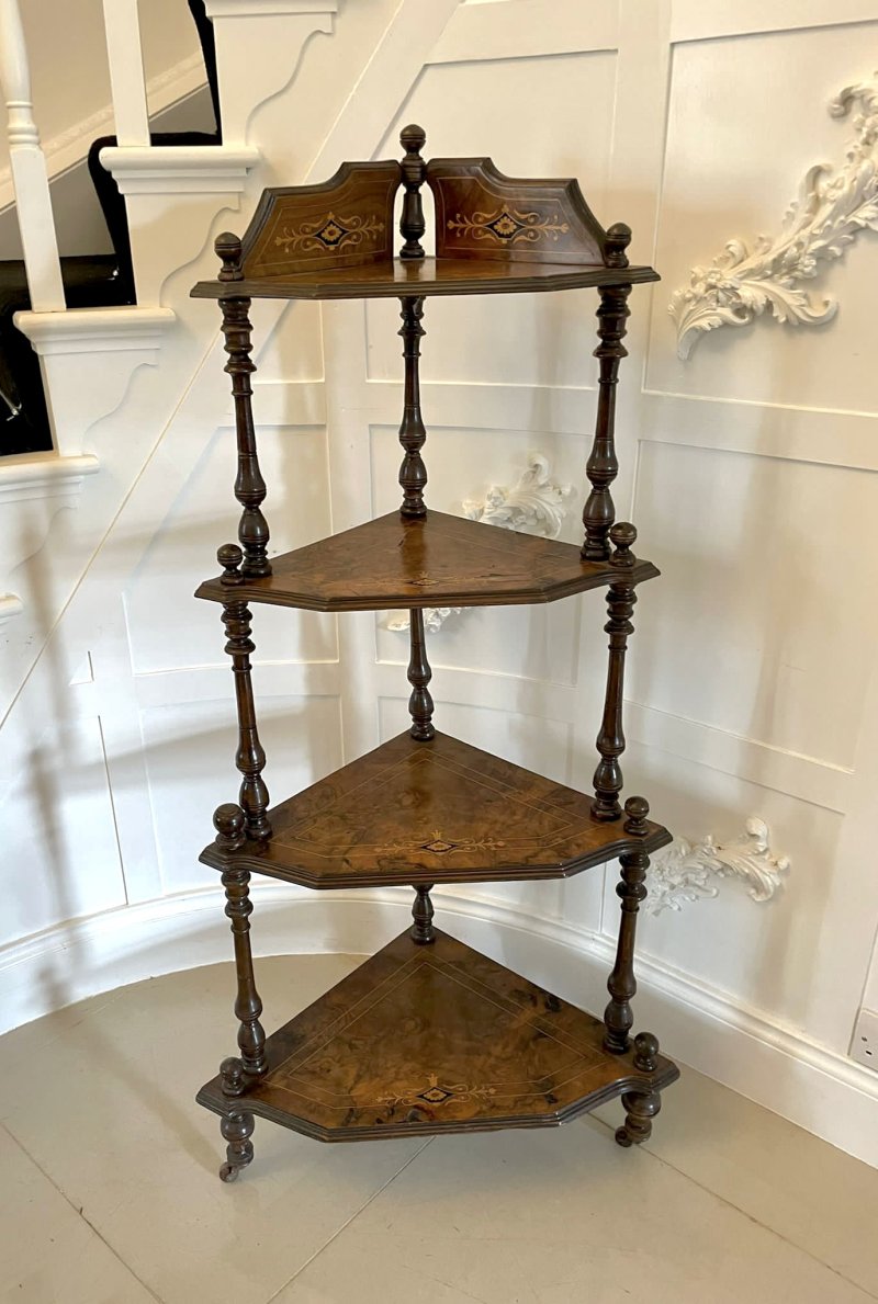 Quality Antique 19th Century Victorian Inlaid Walnut Four Tier Corner Whatnot - Image 10