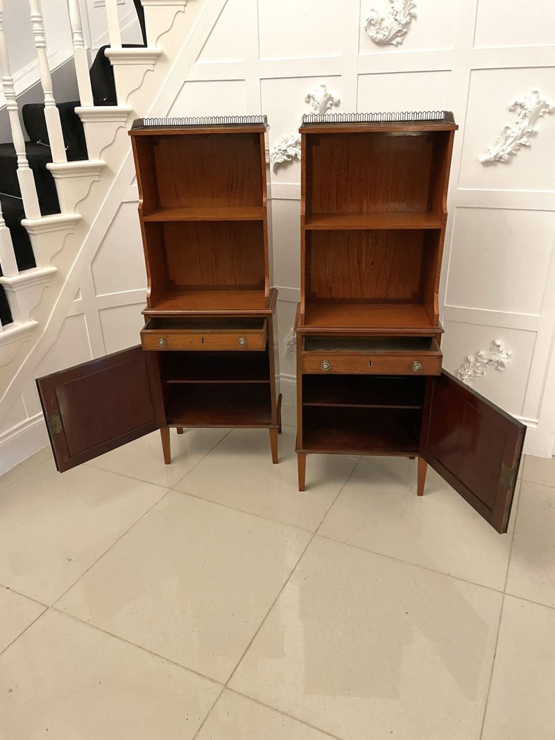 Rare Pair of Gillows Antique Quality Satinwood Waterfall Bookcases - Image 4
