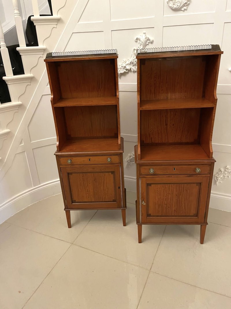 Rare Pair of Gillows Antique Quality Satinwood Waterfall Bookcases