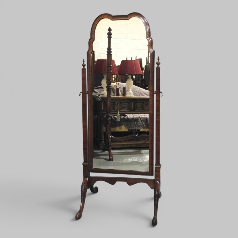 Queen Anne Walnut Cheval Mirror