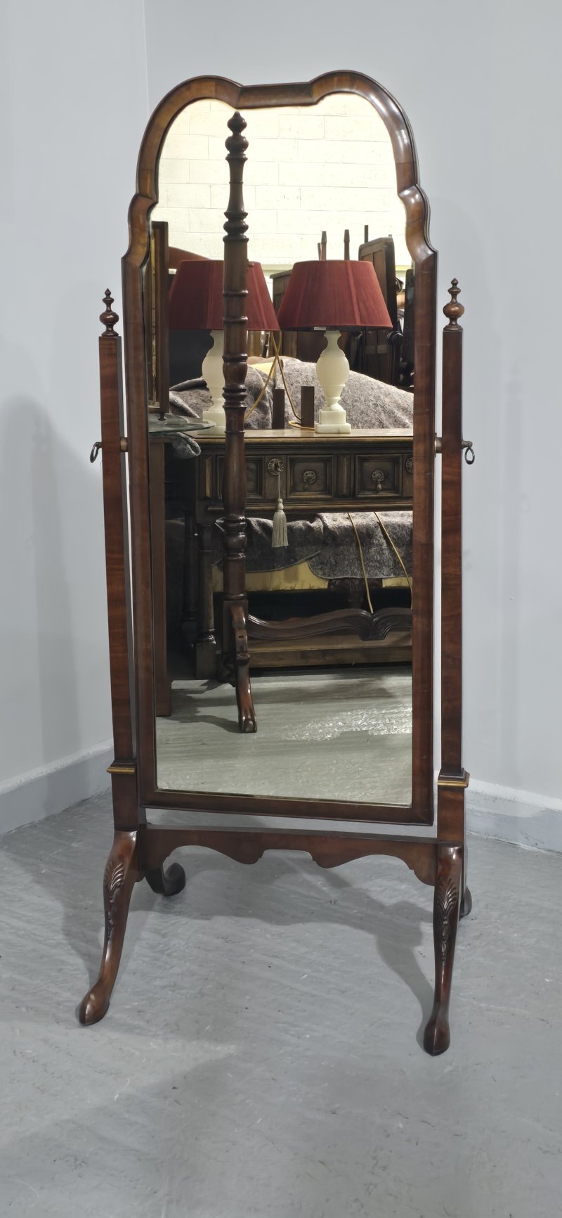 Queen Anne Walnut Cheval Mirror - Image 2